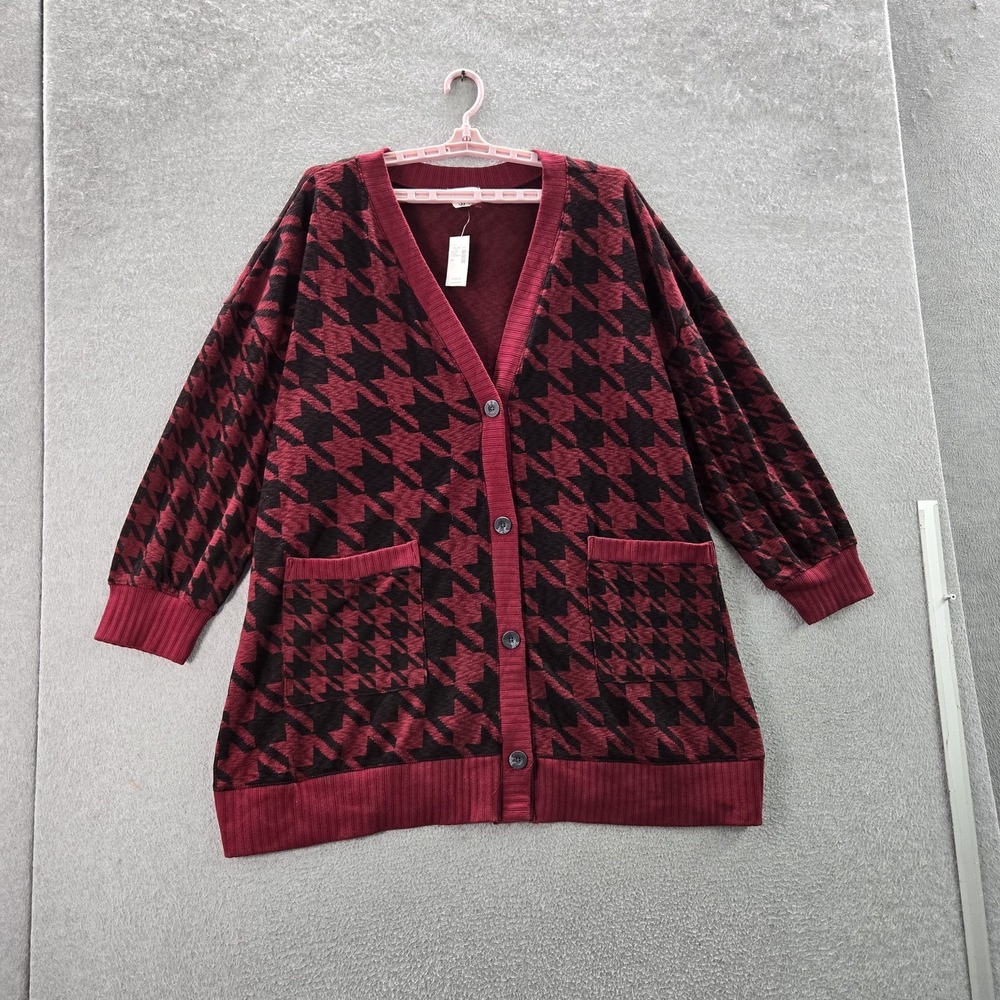 Maurices Women Sweater 3X Red Cardigan‎ Geometric Button Long Sleeve NWT